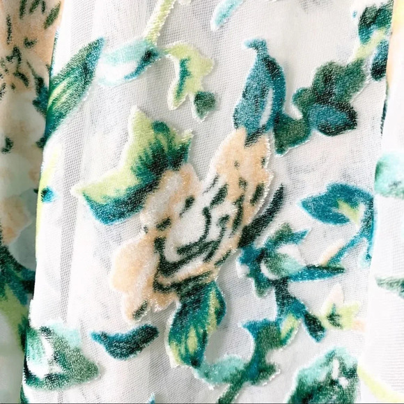 Simply Noelle Flocked Kimono Teal green Spring Pink Velvet OS - Picture 2 of 7